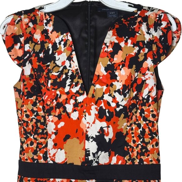 French Connection Dress Size 6 V-Neck Sheath Bold Floral Colorblock Workwear - Picture 2 of 7
